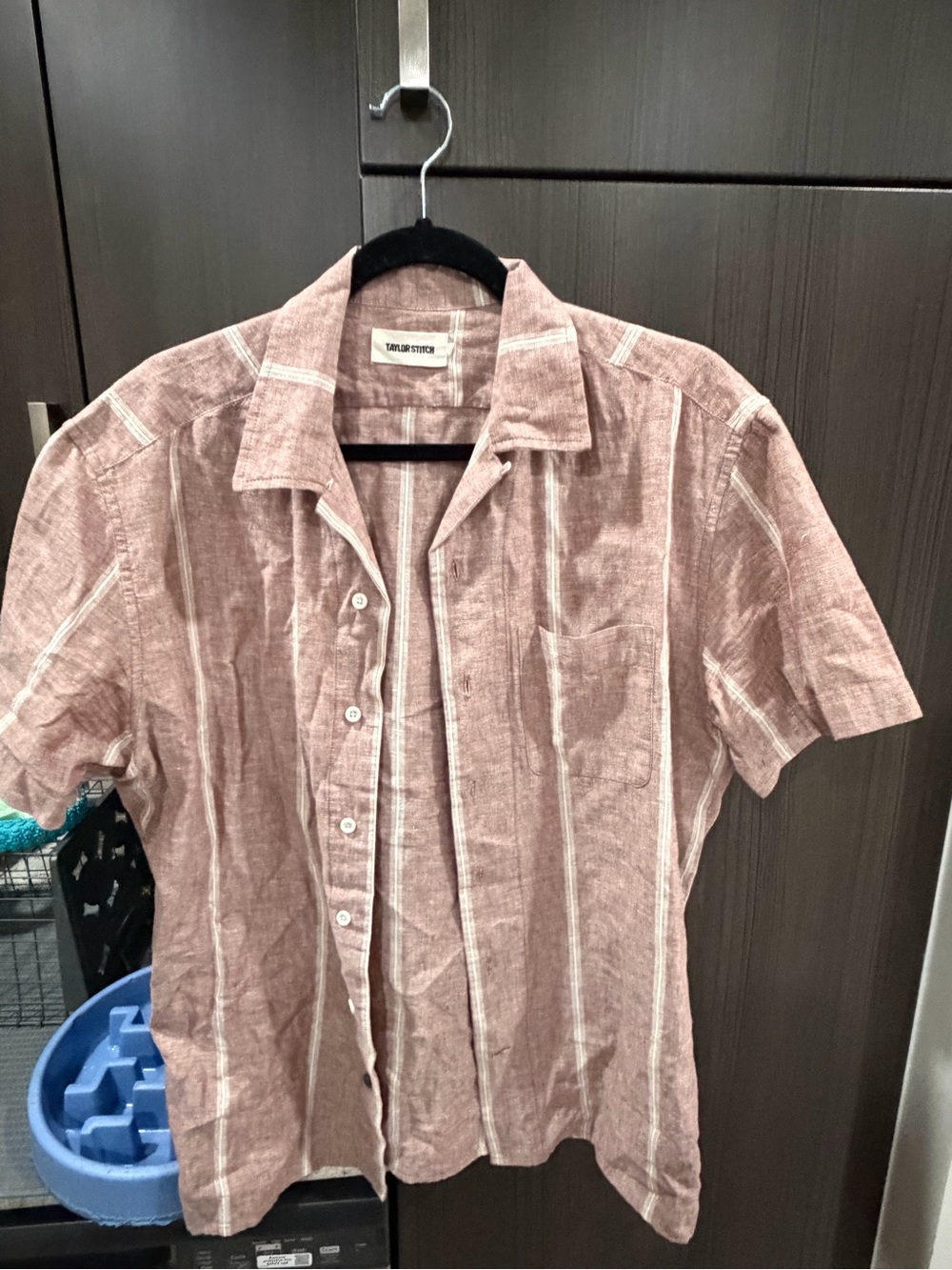 Taylor Stitch Short-Sleeve Striped Button-Down in Dusty Rose